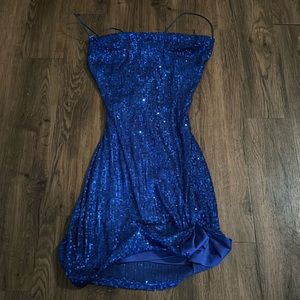 Windsor, Cowl Neck Blue Hoco Dress